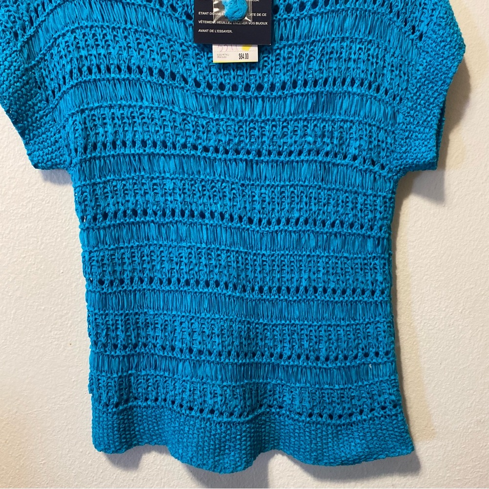 Evan Picone Vibrant Blue Textured Top Petites‎ Short Sleeve Sweater Pullover New - Picture 5 of 11